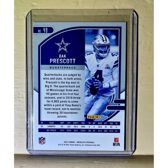 Dak Prescott 2021 Panini NFL Absolute Football #49 Card - Picture 2 of 2